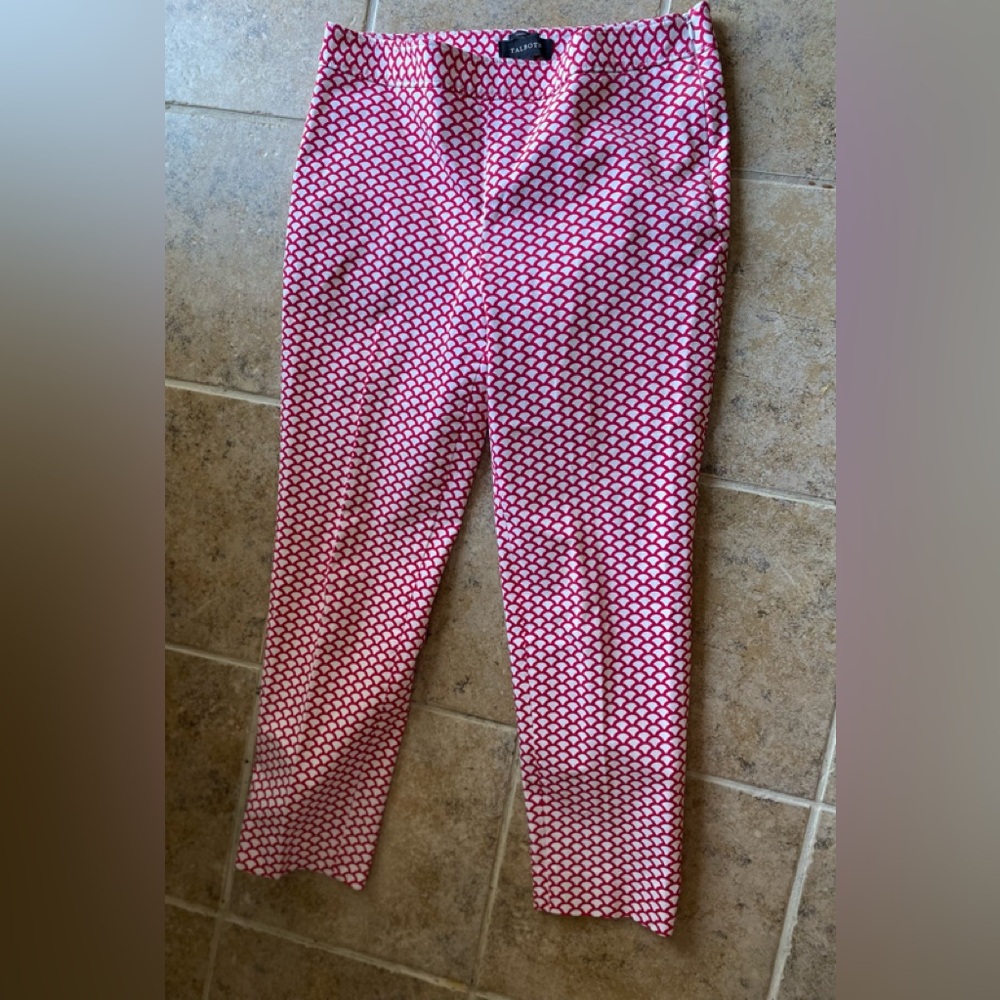 NWOT Talbots - CHATHAM red/white scallop pattern straight crop pants, Size: 10